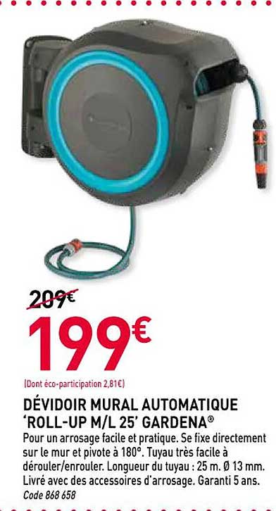 DÉVIDOIR MURAL AUTOMATIQUE 'ROLL-UP M/L 25' GARDENA®