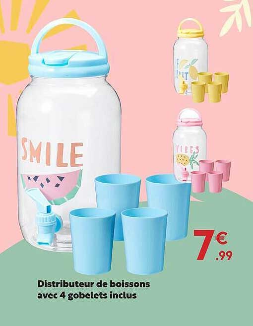 Distributeur de boissons avec 4 gobelets inclus