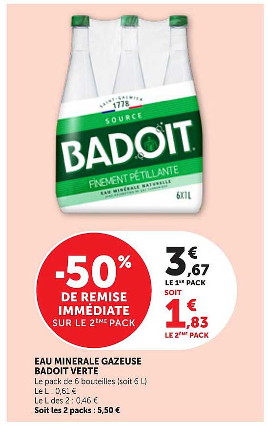 Eau minérale gazeuse Badoit verte
