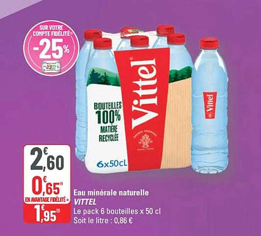 Eau minérale naturelle Vittel - Le pack 6 bouteilles x 50 cl