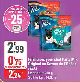 Friandises pour chat Party Mix Original ou Saveur de l’Océan FELIX