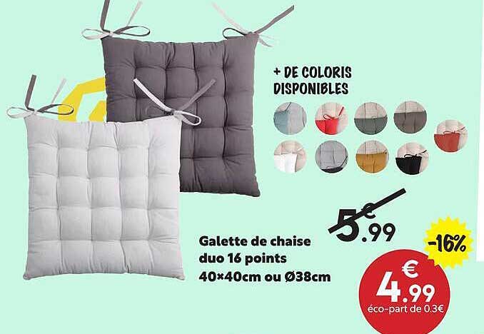 Galette de chaise duo 16 points 40×40cm ou Ø38cm