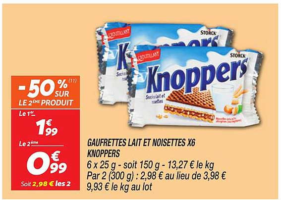 GAUFRETTES LAIT ET NOISETTES X6 KNOPPERS