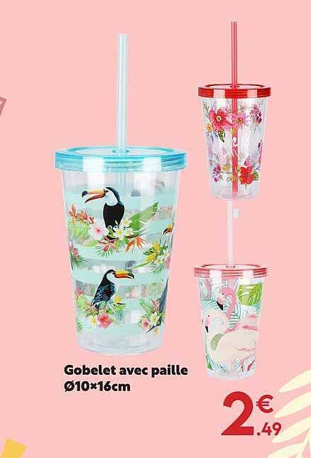 Gobelet avec paille Ø10×16cm