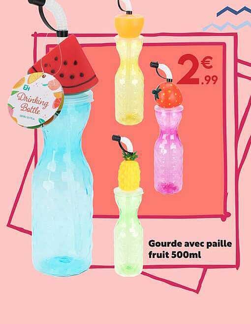 Gourde avec paille fruit 500ml