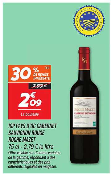 IGP PAYS D'OC CABERNET SAUVIGNON ROUGE ROCHE MAZET