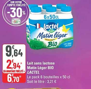 Lait sans lactose Matin Léger BIO LACTEL