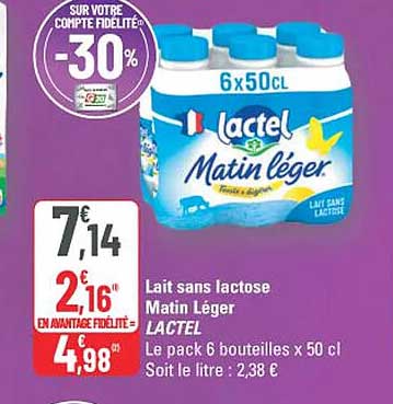 Lait sans lactose Matin Léger LACTEL