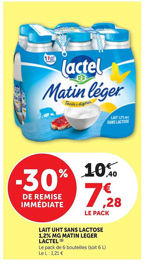 Lait UHT sans lactose 1,2% MG Matin Leger Lactel