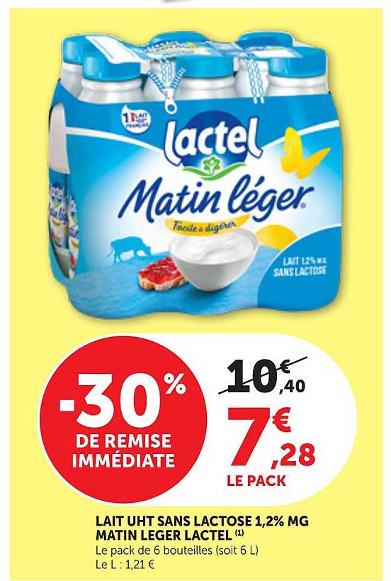 Lait UHT sans lactose 1,2% MG Matin Léger Lactel