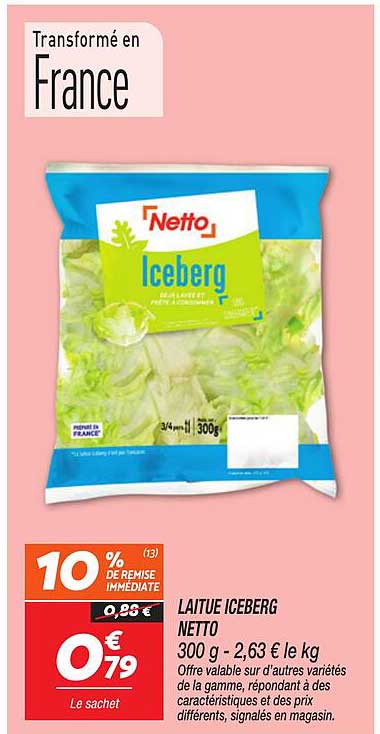 LAITUE ICEBERG NETTO 300 g - 2,63 € le kg