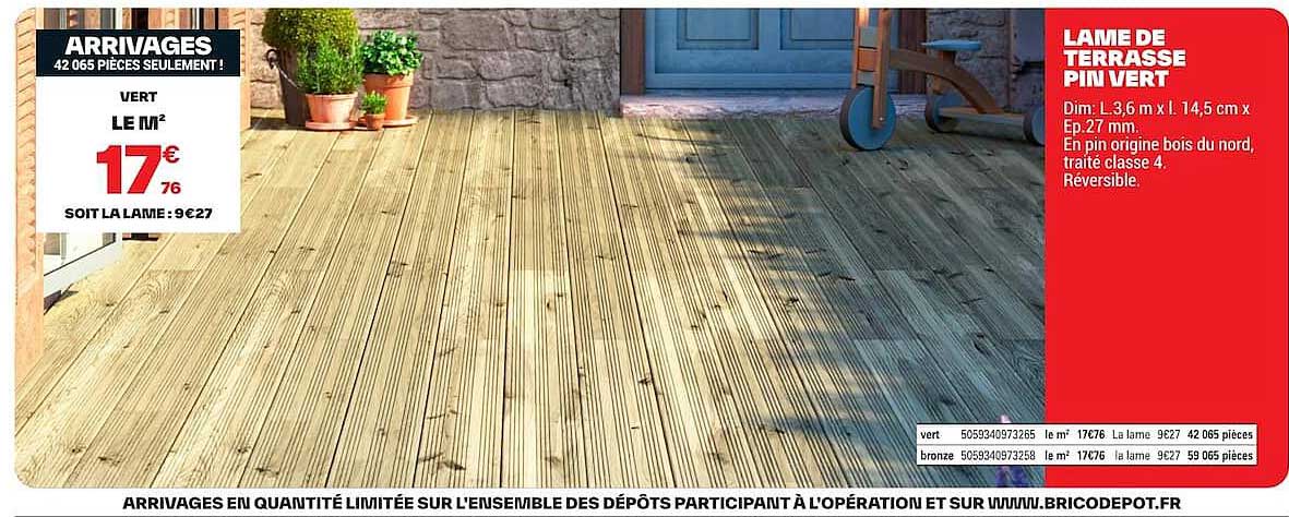 LAME DE TERRASSE PIN VERT