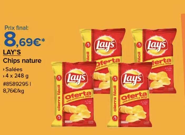 LAY'S Chips nature • Salées • 4 x 248 g