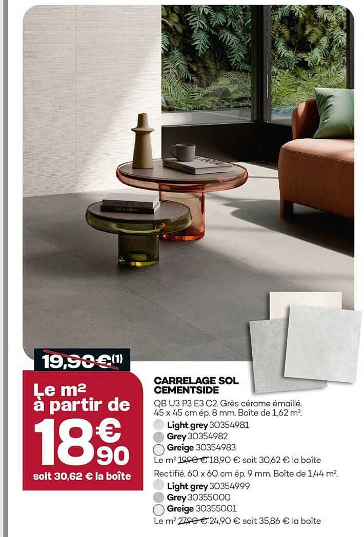 Le m² à partir de 18,90€ soit 30,62 € la boîte