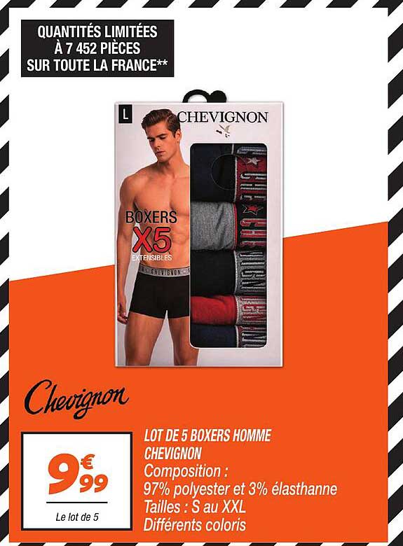 LOT DE 5 BOXERS HOMME CHEVIGNON