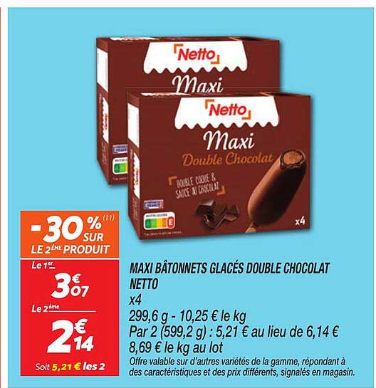 MAXI BÂTONNETS GLACÉS DOUBLE CHOCOLAT NETTO