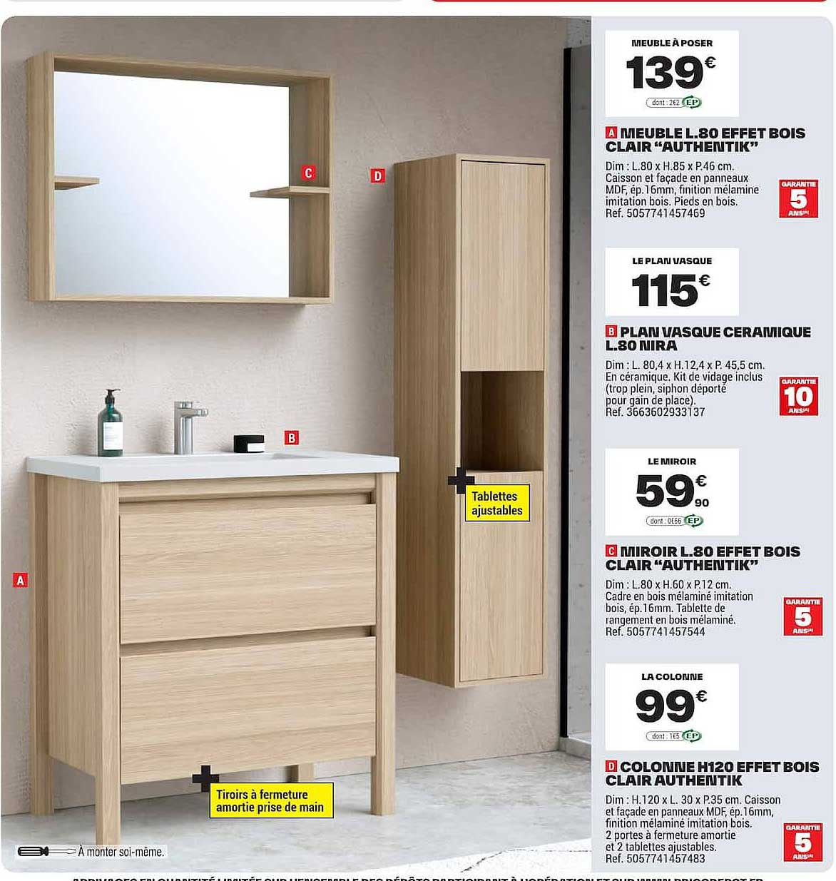 MEUBLE L.80 EFFET BOIS CLAIR “AUTHENTIK”