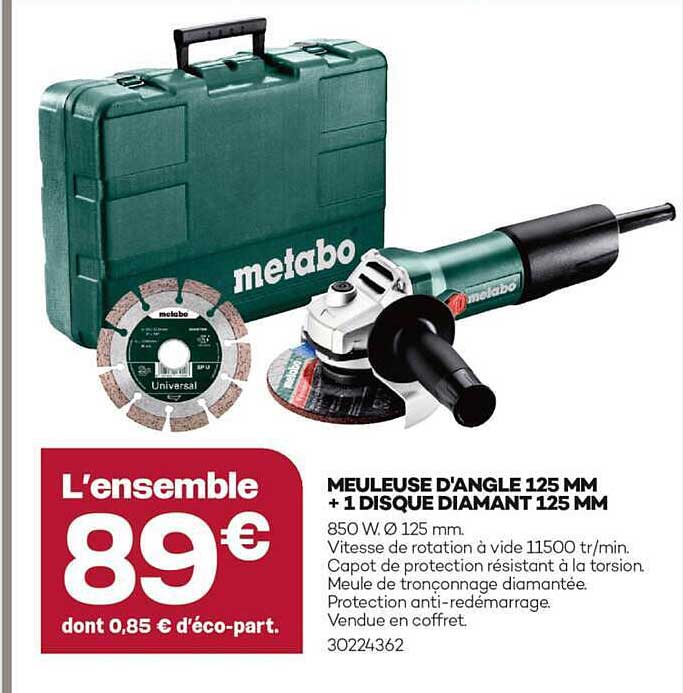 MEULEUSE D'ANGLE 125 MM + 1 DISQUE DIAMANT 125 MM