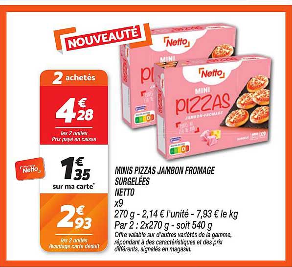 MINIS PIZZAS JAMBON FROMAGE SURGELÉES NETTO x9