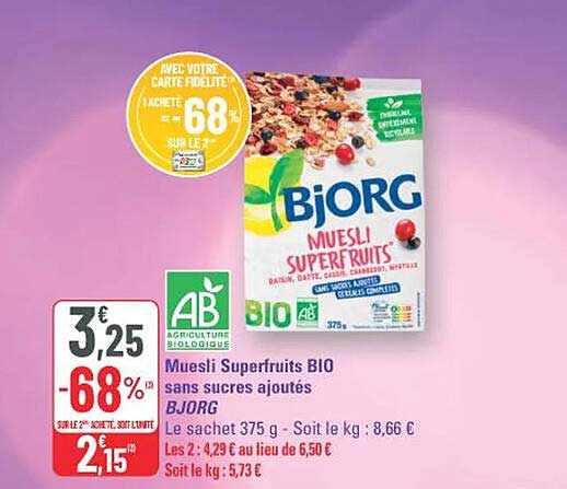 Muesli Superfruits BIO sans sucres ajoutés BJORG