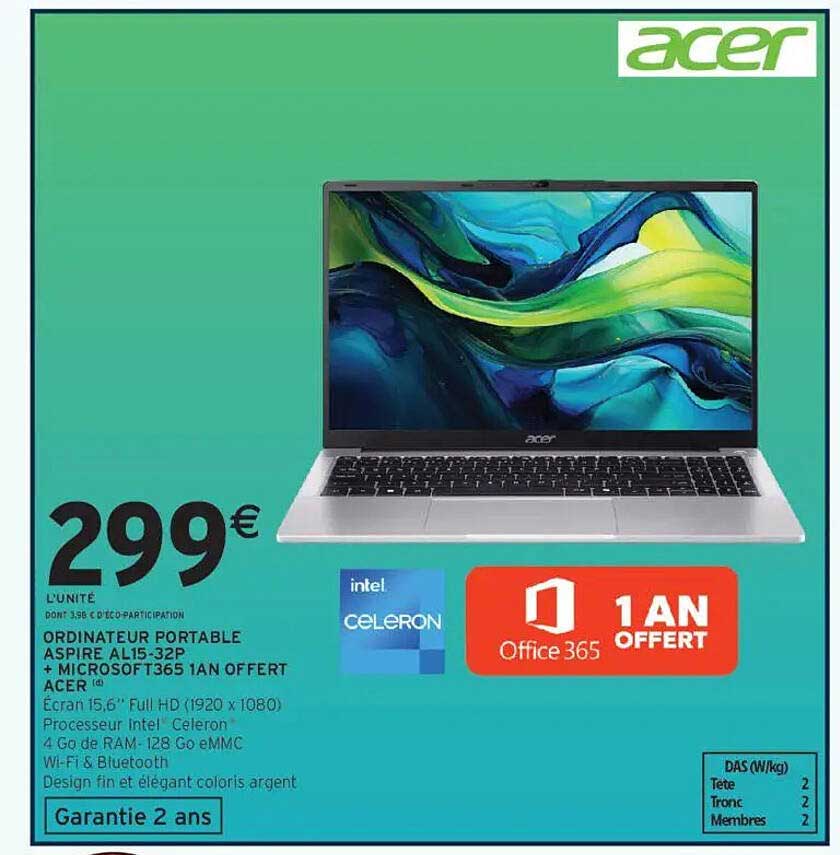 ORDINATEUR PORTABLE ASPIRE AL15-32P + MICROSOFT365 1AN OFFERT ACER