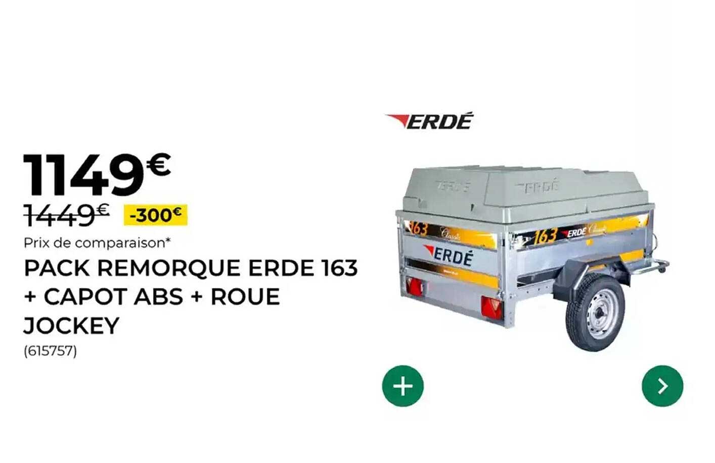 PACK REMORQUE ERDE 163 + CAPOT ABS + ROUE JOCKEY
