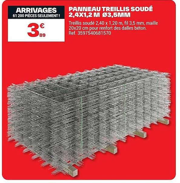 Panneau treillis soudé 2,4x1,2 m Ø3,5mm