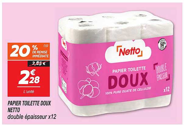PAPIER TOILETTE DOUX NETTO double épaisseur x12