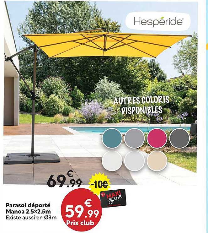 Parasol déporté Manoa 2.5×2.5m Existe aussi en Ø3m