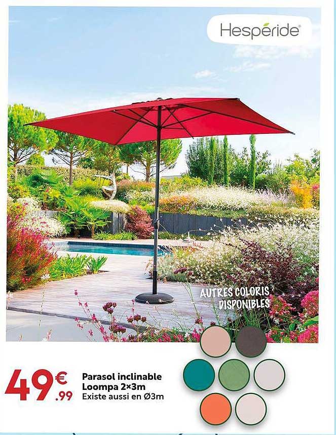 Parasol inclinable Loompa 2x3m Existe aussi en Ø3m