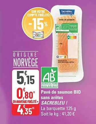 Pavé de saumon BIO sans arêtes SACREBLEU ! La barquette 125 g