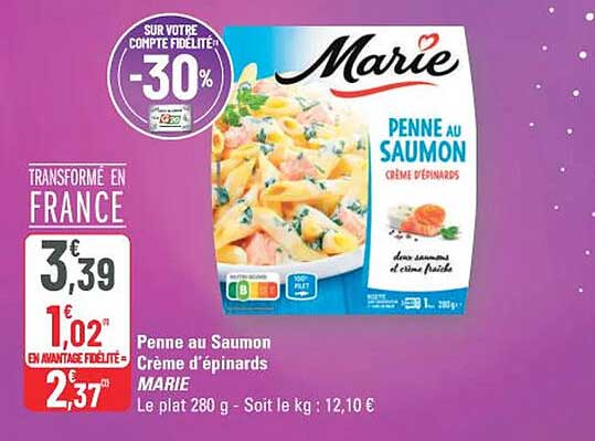 Penne au Saumon Crème d’épinards MARIE