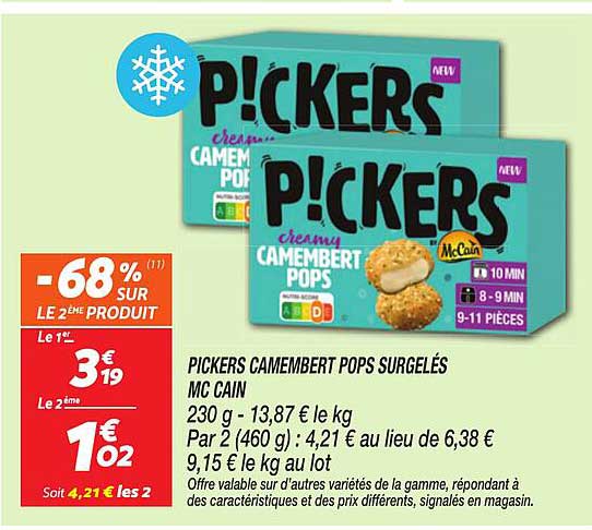 PICKERS CAMEMBERT POPS SURGELÉS MC CAIN