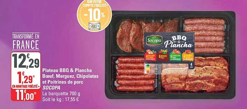 Plateau BBQ & Plancha Boeuf, Merguez, Chipolatas et Poitrines de porc SOCOPA