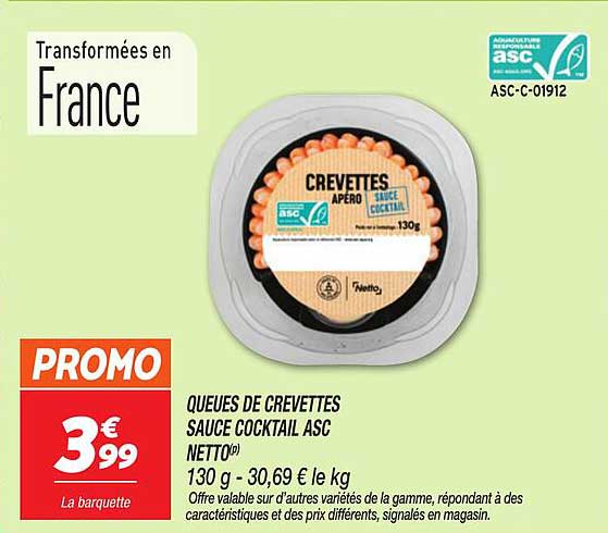 QUEUES DE CREVETTES SAUCE COCKTAIL ASC NETTO® 130 g