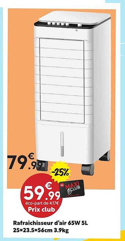 Rafraichisseur d'air 65W 5L 25×23.5×56cm 3.9kg