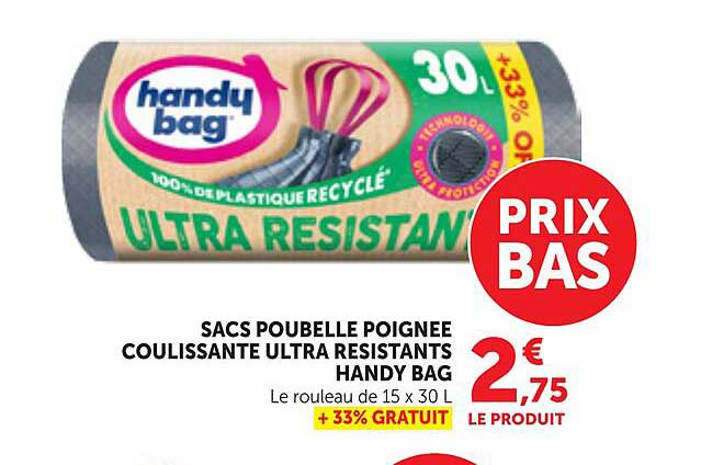 SACS POUBELLE POIGNEE COULISSANTE ULTRA RESISTANTS HANDY BAG