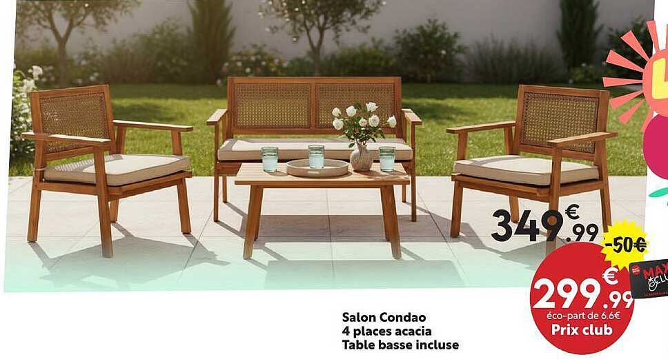 Salon Condao 4 places acacia Table basse incluse
