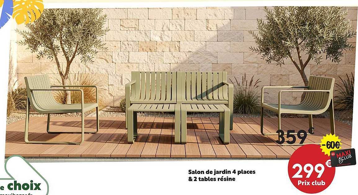Salon de jardin 4 places & 2 tables résine