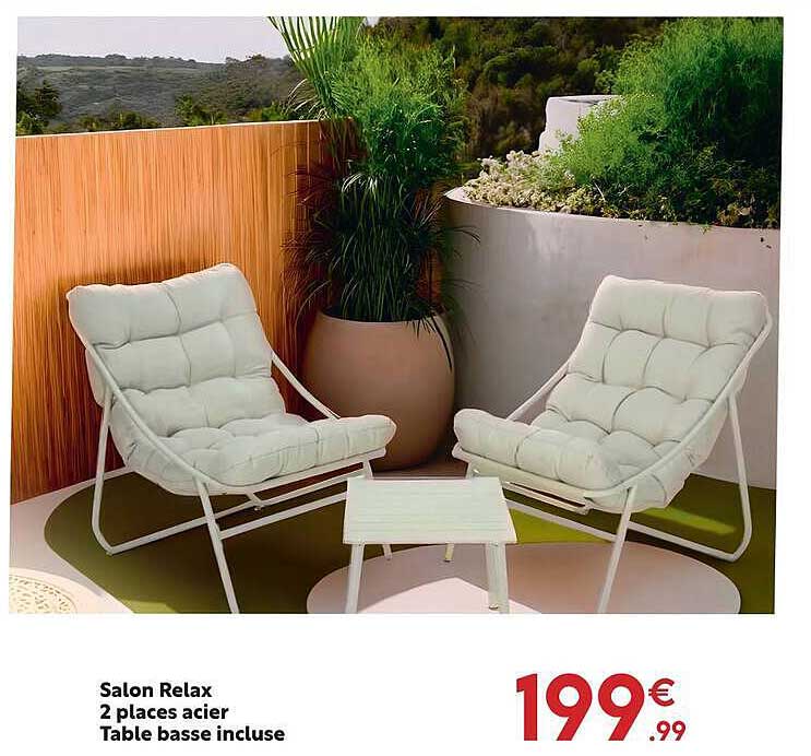 Salon Relax 2 places acier Table basse incluse
