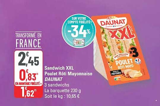 Sandwich XXL Poulet Rôti Mayonnaise DAUNAT