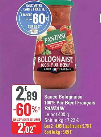 Sauce Bolognaise 100% Pur Bœuf Français PANZANI