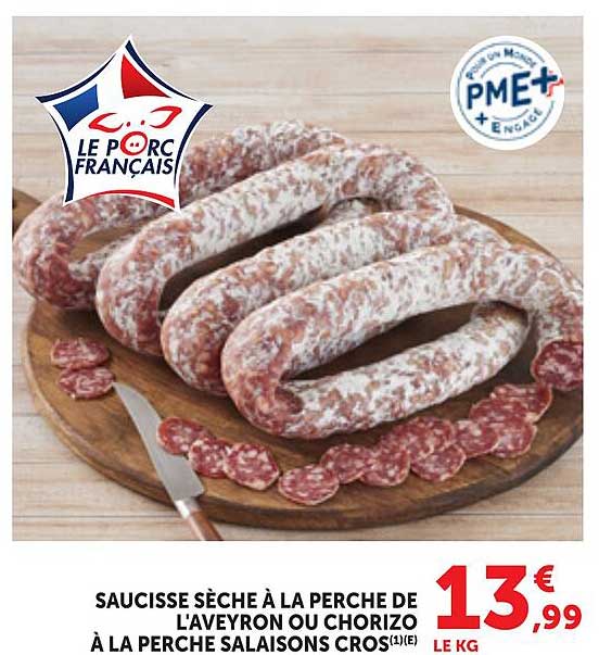 SAUCISSE SÉCHÉE À LA PERCHE DE L'AVEYRON OU CHORIZO À LA PERCHE SALAISONS CROS1(1€)
