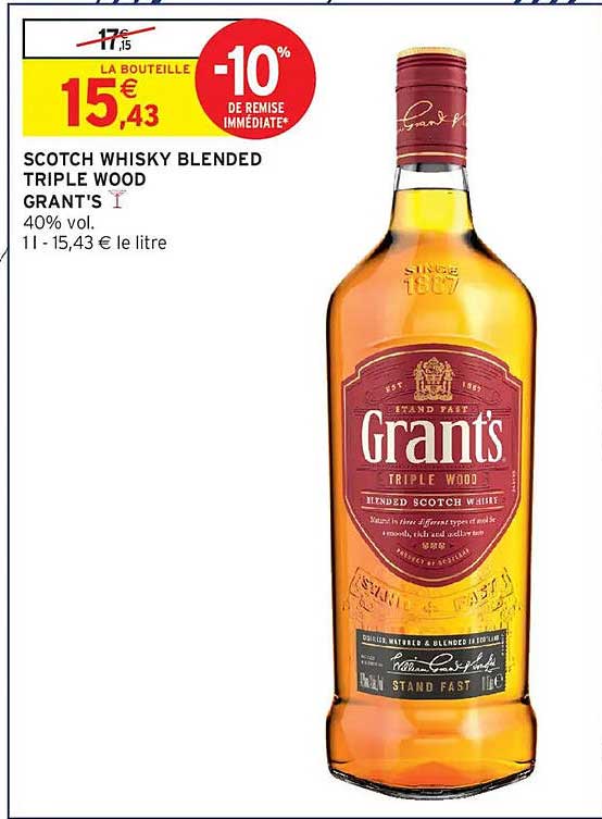 SCOTCH WHISKY BLENDED TRIPLE WOOD GRANT'S