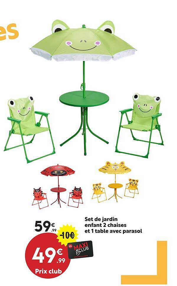 Set de jardin enfant 2 chaises et 1 table avec parasol