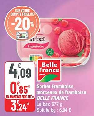 Sorbet Framboise morceaux de framboise BELLE FRANCE