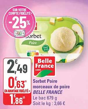 Sorbet Poire morceaux de poire BELLE FRANCE