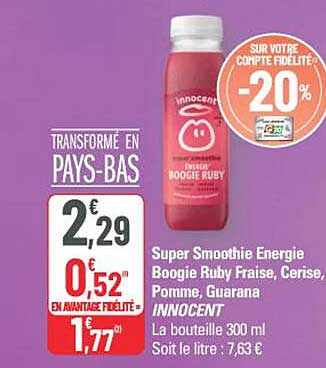Super Smoothie Energie Boogie Ruby Fraise, Cerise, Pomme, Guarana INNOCENT