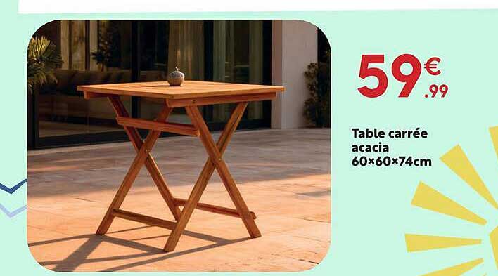 Table carrée acacia 60×60×74cm