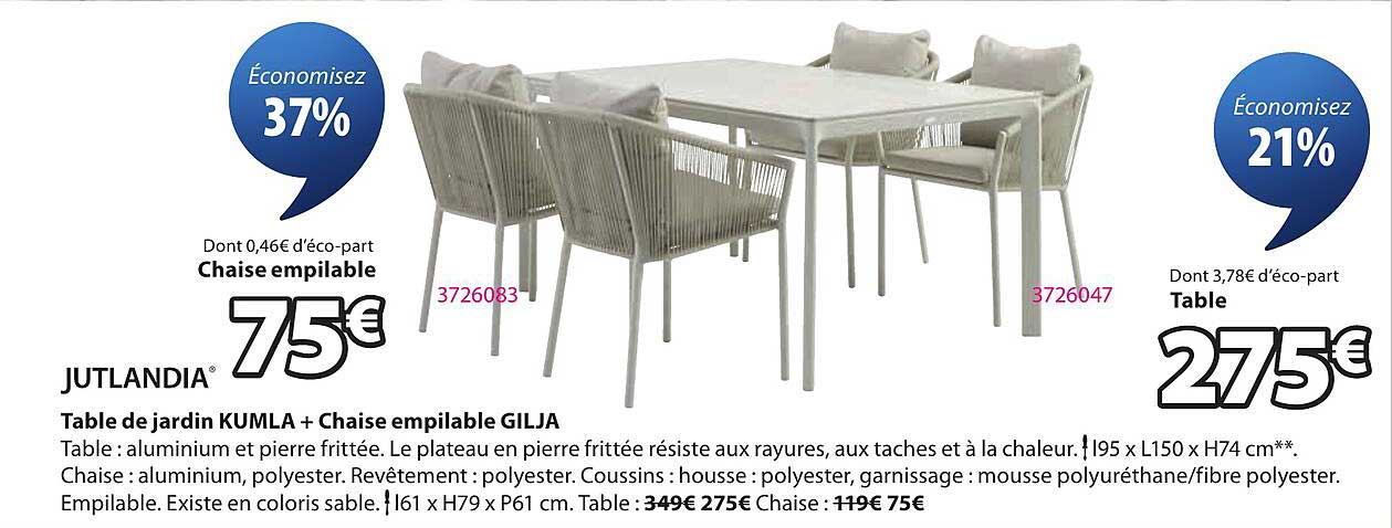 Table de jardin KUMLA + Chaise empilable GILJA